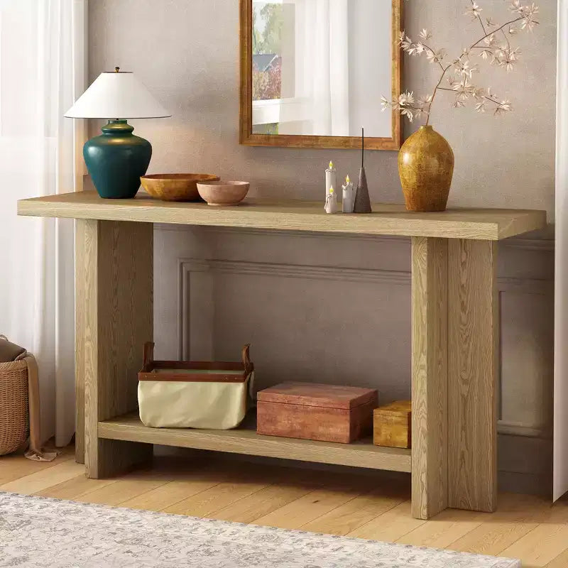 Okak Minimalist Ash Veneer Console Table with T-Shaped Legs,Modern Entryway Table Foyer Tables for Entryway,Hallway,Living Room