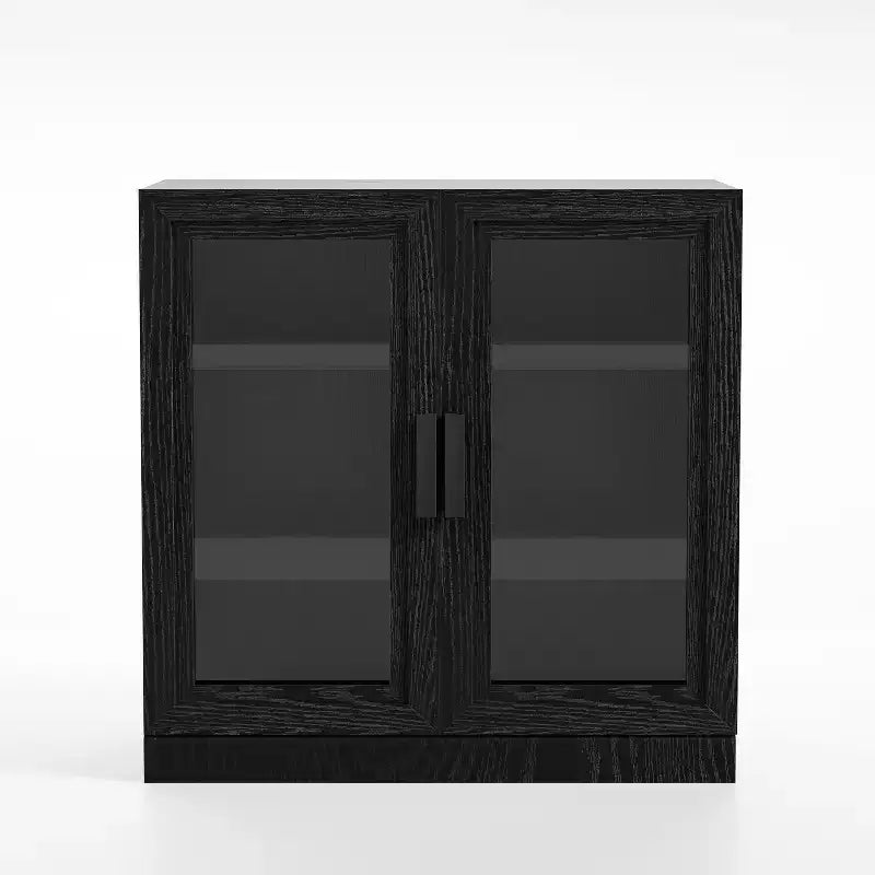 PexFix 31 Bibliothèque moderne en bois avec 2 portes vitrées et étagère réglable pour cuisine, chambre, entrée, salon, salle à manger, noir