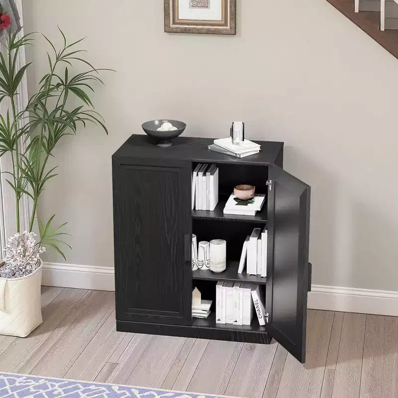 PexFix 36 Armoire de rangement d'appoint en bois, buffet moderne avec 2 portes et étagère réglable pour salon, salle à manger, entrée, noir