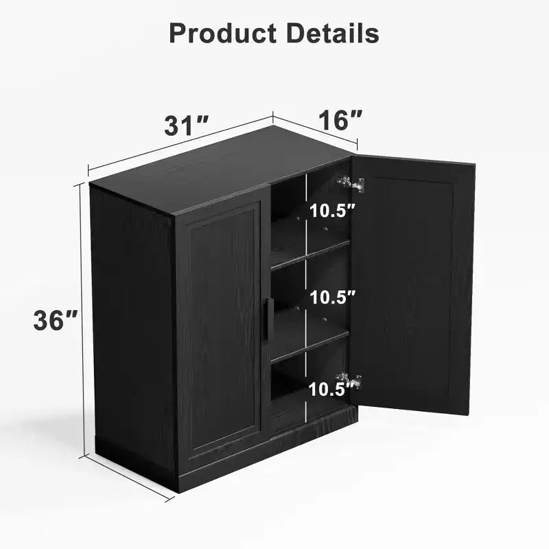 PexFix 36 Armoire de rangement d'appoint en bois, buffet moderne avec 2 portes et étagère réglable pour salon, salle à manger, entrée, noir