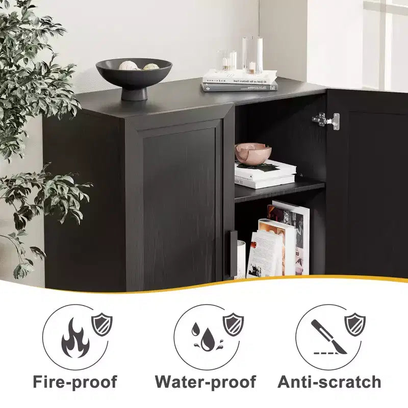 PexFix 36 Armoire de rangement d'appoint en bois, buffet moderne avec 2 portes et étagère réglable pour salon, salle à manger, entrée, noir