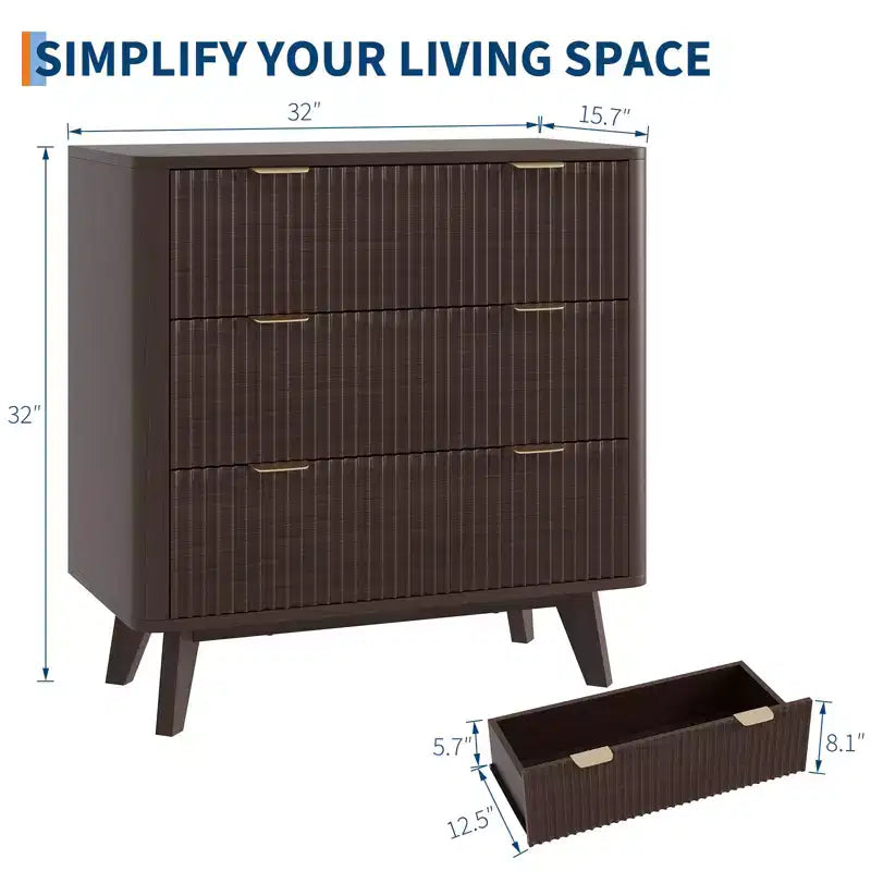 Table de chevet moderne cannelée COZONY avec plateau en faux marbre, table de chevet à 3 tiroirs avec profil incurvé pour chambre à coucher et salon
