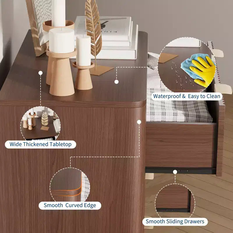 Table de chevet moderne cannelée COZONY avec plateau en faux marbre, table de chevet à 3 tiroirs avec profil incurvé pour chambre à coucher et salon