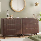 Table de chevet moderne cannelée COZONY avec plateau en faux marbre, table de chevet à 3 tiroirs avec profil incurvé pour chambre à coucher et salon