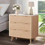 Table de chevet moderne cannelée COZONY avec plateau en faux marbre, table de chevet à 3 tiroirs avec profil incurvé pour chambre à coucher et salon