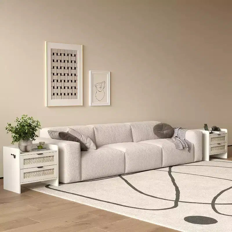 COZONY Wicker Nightstand with Type-C Charging Station, Boho Bedside Table with 2 Drawers for Bedroom