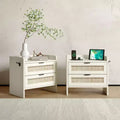 COZONY Wicker Nightstand with Type-C Charging Station, Boho Bedside Table with 2 Drawers for Bedroom