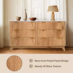 Commode cannelée à 6 tiroirs avec plateau en faux marbre, meuble TV moderne incurvé pour chambre et salon, armoire de rangement robuste, conception anti-basculement