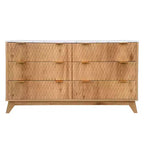 Fluted 6-Drawer Dresser With Faux Marble Top, Modern Curved TV Stand for Bedroom & Living Room, Sturdy Storage Cabinet, Anti-Tip Design