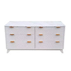 Commode cannelée à 6 tiroirs avec plateau en faux marbre, meuble TV moderne incurvé pour chambre et salon, armoire de rangement robuste, conception anti-basculement
