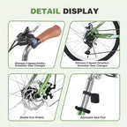 Okak 24IN Cruiser Bikes with Large Basket, 6 Speed Adult Bike with Steel Frame and Disk Brake, Commuter Bike for Men and Women