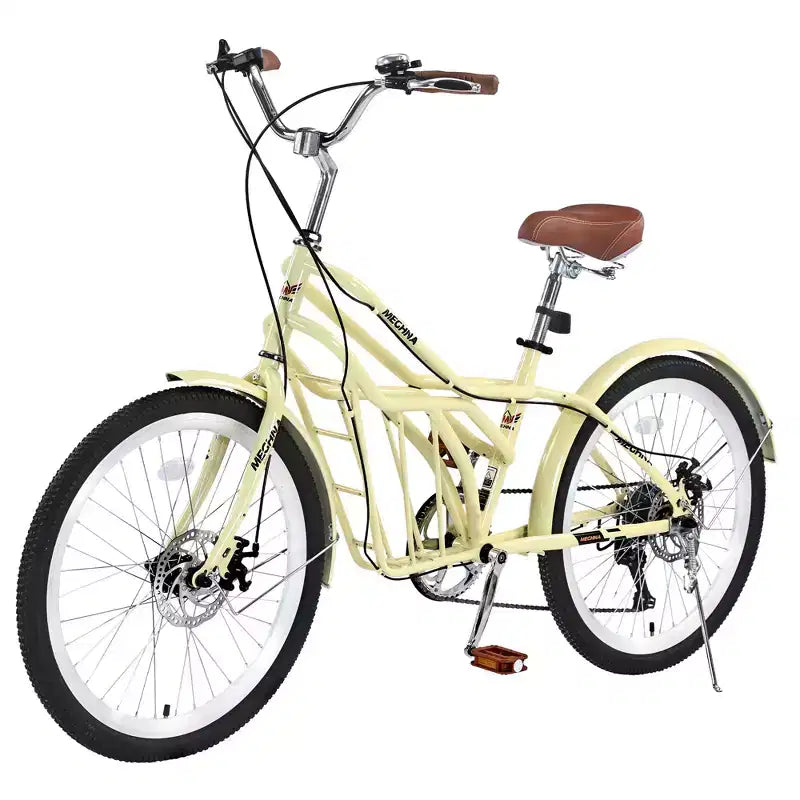 Okak 24IN Cruiser Bikes with Large Basket, 6 Speed Adult Bike with Steel Frame and Disk Brake, Commuter Bike for Men and Women