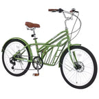 Okak 24IN Cruiser Bikes with Large Basket, 6 Speed Adult Bike with Steel Frame and Disk Brake, Commuter Bike for Men and Women