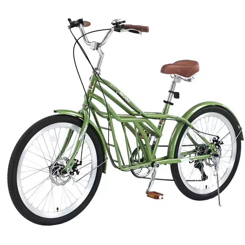 Okak 24IN Cruiser Bikes with Large Basket, 6 Speed Adult Bike with Steel Frame and Disk Brake, Commuter Bike for Men and Women