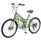 Okak 24IN Cruiser Bikes with Large Basket, 6 Speed Adult Bike with Steel Frame and Disk Brake, Commuter Bike for Men and Women