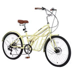 Okak 24IN Cruiser Bikes with Large Basket, 6 Speed Adult Bike with Steel Frame and Disk Brake, Commuter Bike for Men and Women