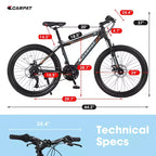 Okak 24IN Mountain Bike with Daul Disc Brakes and Front Suspension, Kids Bike with 21 Speed and Steel Frame, Bicycle for Boys, Girls