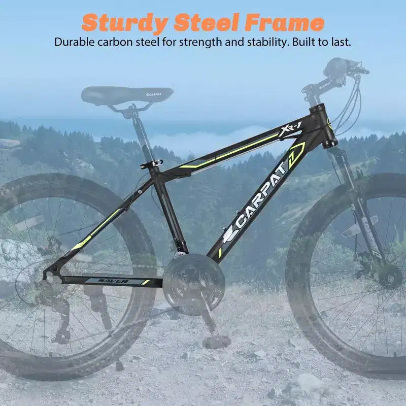 Okak 24IN Mountain Bike with Daul Disc Brakes and Front Suspension, Kids Bike with 21 Speed and Steel Frame, Bicycle for Boys, Girls