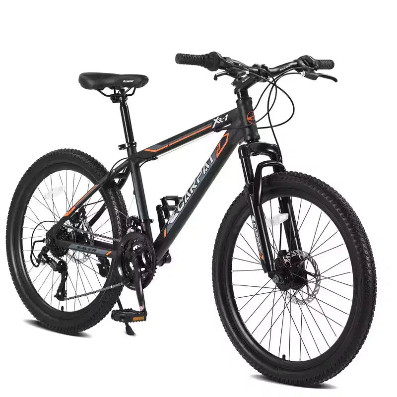 Okak 24IN Mountain Bike with Daul Disc Brakes and Front Suspension, Kids Bike with 21 Speed and Steel Frame, Bicycle for Boys, Girls