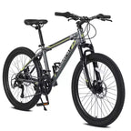 Okak 24IN Mountain Bike with Daul Disc Brakes and Front Suspension, Kids Bike with 21 Speed and Steel Frame, Bicycle for Boys, Girls