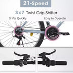 Okak 24/26IN Mountain Bike with Carbon Steel Frame, Adult Bike with 21-Speed System and Dual V-Brake, Kids Dirt Bike for Adult and Teens