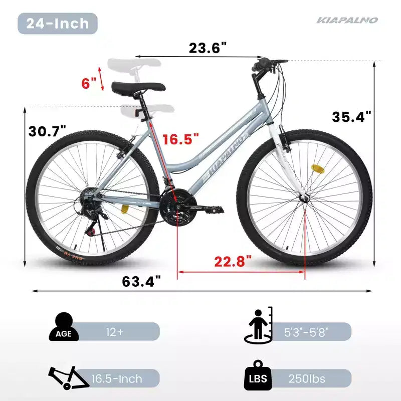 Okak 24/26IN Mountain Bike with Carbon Steel Frame, Adult Bike with 21-Speed System and Dual V-Brake, Kids Dirt Bike for Adult and Teens
