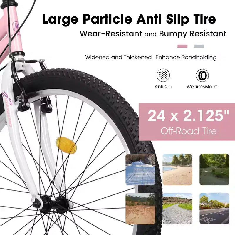Okak 24/26IN Mountain Bike with Carbon Steel Frame, Adult Bike with 21-Speed System and Dual V-Brake, Kids Dirt Bike for Adult and Teens