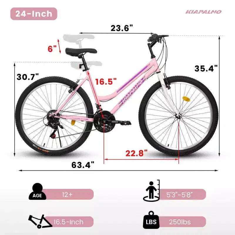 Okak 24/26IN Mountain Bike with Carbon Steel Frame, Adult Bike with 21-Speed System and Dual V-Brake, Kids Dirt Bike for Adult and Teens