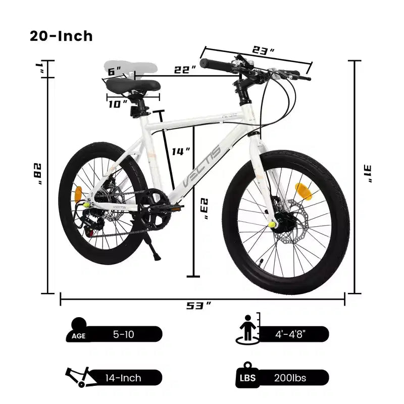 Vélo enfant Okak 20" avec 7 vitesses et cadre en acier, vélo enfant avec double freins à disque et pneus de 1,75", vélos cruiser pour garçons et filles