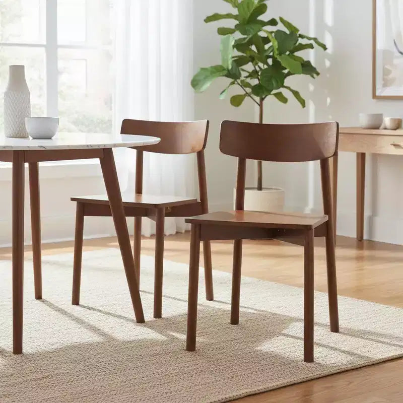 Homy Casa Solid Wood Dining Chairs, Armless Kitchen and Dining Room Side Chairs, Set of 2, Walnut