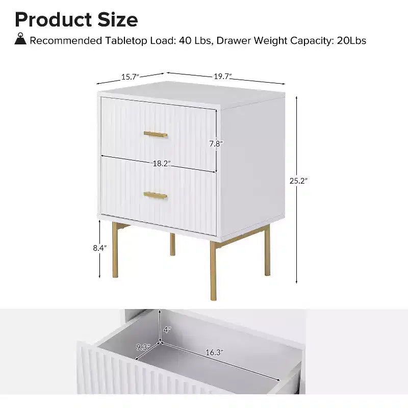 Table d'appoint 2 tiroirs Ceandro Contemporary Classic|ARTFUL LIVING DESIGN-WHITE
