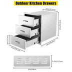 Tiroir de cuisine, Tiroir encastrable en acier inoxydable, Tiroir d'accès encastrable de 30x23x10 pouces avec panneau de ventilation pour îlot de cuisine, terrasse, station de barbecue