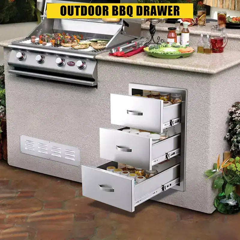 Tiroir de cuisine, Tiroir encastrable en acier inoxydable, Tiroir d'accès encastrable de 30x23x10 pouces avec panneau de ventilation pour îlot de cuisine, terrasse, station de barbecue
