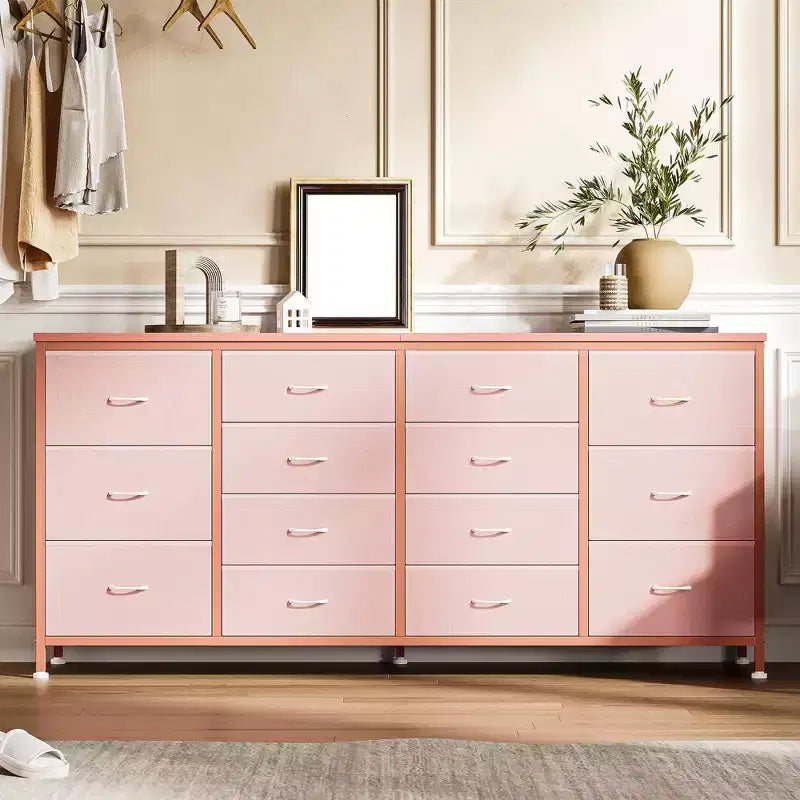 63 Fabric Entertainment Center & TV Stand for 65-75 Inch TVs | 14-Drawer Dresser| Large Storage Console for Living Room & Bedroom