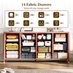 63 Fabric Entertainment Center & TV Stand for 65-75 Inch TVs | 14-Drawer Dresser| Large Storage Console for Living Room & Bedroom