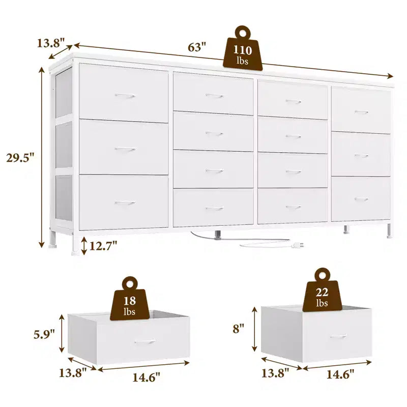 63 Fabric Entertainment Center & TV Stand for 65-75 Inch TVs | 14-Drawer Dresser| Large Storage Console for Living Room & Bedroom