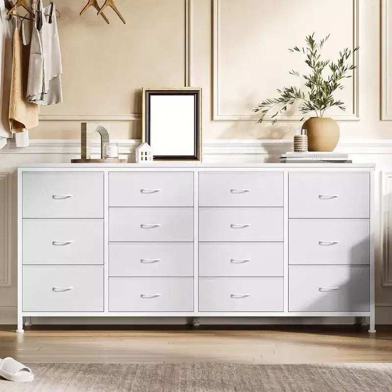 63 Fabric Entertainment Center & TV Stand for 65-75 Inch TVs | 14-Drawer Dresser| Large Storage Console for Living Room & Bedroom