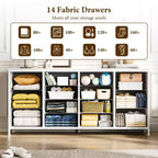 63 Fabric Entertainment Center & TV Stand for 65-75 Inch TVs | 14-Drawer Dresser| Large Storage Console for Living Room & Bedroom