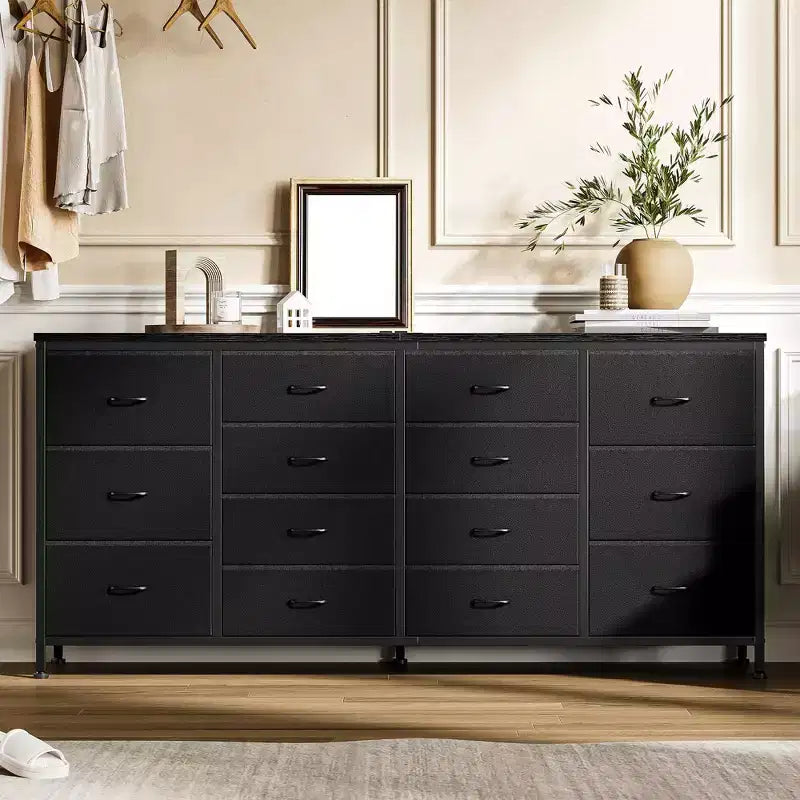 63 Fabric Entertainment Center & TV Stand for 65-75 Inch TVs | 14-Drawer Dresser| Large Storage Console for Living Room & Bedroom