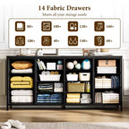 63 Fabric Entertainment Center & TV Stand for 65-75 Inch TVs | 14-Drawer Dresser| Large Storage Console for Living Room & Bedroom