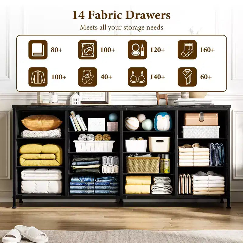 63 Fabric Entertainment Center & TV Stand for 65-75 Inch TVs | 14-Drawer Dresser| Large Storage Console for Living Room & Bedroom