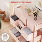Commode en tissu à 15 tiroirs, 122 cm de haut - Tour de rangement avec cadre en acier et plateau en bois pour chambre, dressing, salon