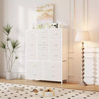 Commode en tissu à 15 tiroirs, 122 cm de haut - Tour de rangement avec cadre en acier et plateau en bois pour chambre, dressing, salon