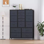 Commode en tissu à 15 tiroirs, 122 cm de haut - Tour de rangement avec cadre en acier et plateau en bois pour chambre, dressing, salon