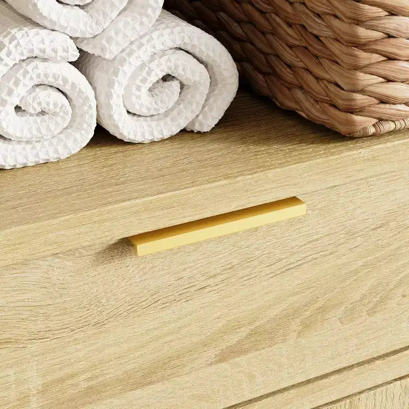 Tour de salle de bain et de buanderie en bois naturel Famapy avec tiroir et étagères ouvertes, paniers inclinables, armoire de rangement pour salle de bain et buanderie