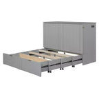 Lit escamotable mural Murphy double/grand avec tiroirs de rangement, lit armoire Murphy compact avec port USB pour chambre d'amis, structure à poulies, gris