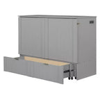 Lit escamotable mural Murphy double/grand avec tiroirs de rangement, lit armoire Murphy compact avec port USB pour chambre d'amis, structure à poulies, gris
