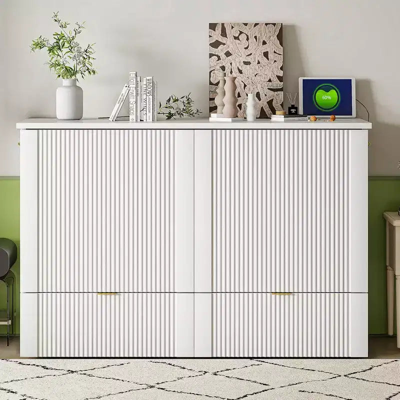 Lit escamotable mural Murphy double/grand avec tiroirs de rangement, lit armoire Murphy compact avec port USB pour chambre d'amis, structure à poulies, gris