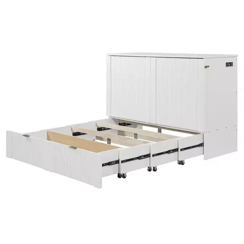 Lit escamotable mural Murphy double/grand avec tiroirs de rangement, lit armoire Murphy compact avec port USB pour chambre d'amis, structure à poulies, gris