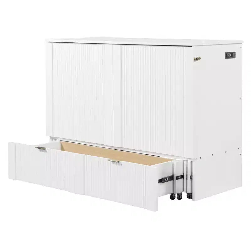 Lit escamotable mural Murphy double/grand avec tiroirs de rangement, lit armoire Murphy compact avec port USB pour chambre d'amis, structure à poulies, gris